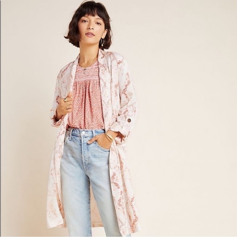 Anthropologie Cupcakes and Cashmere Snake Print Silk Duster Trench Small NWT